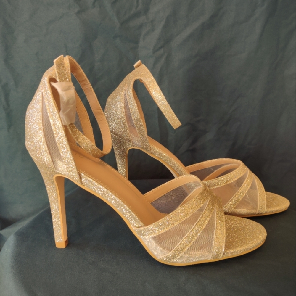 Allegra K Glittering Gold Strappy Heels "Great for an Evening Out"